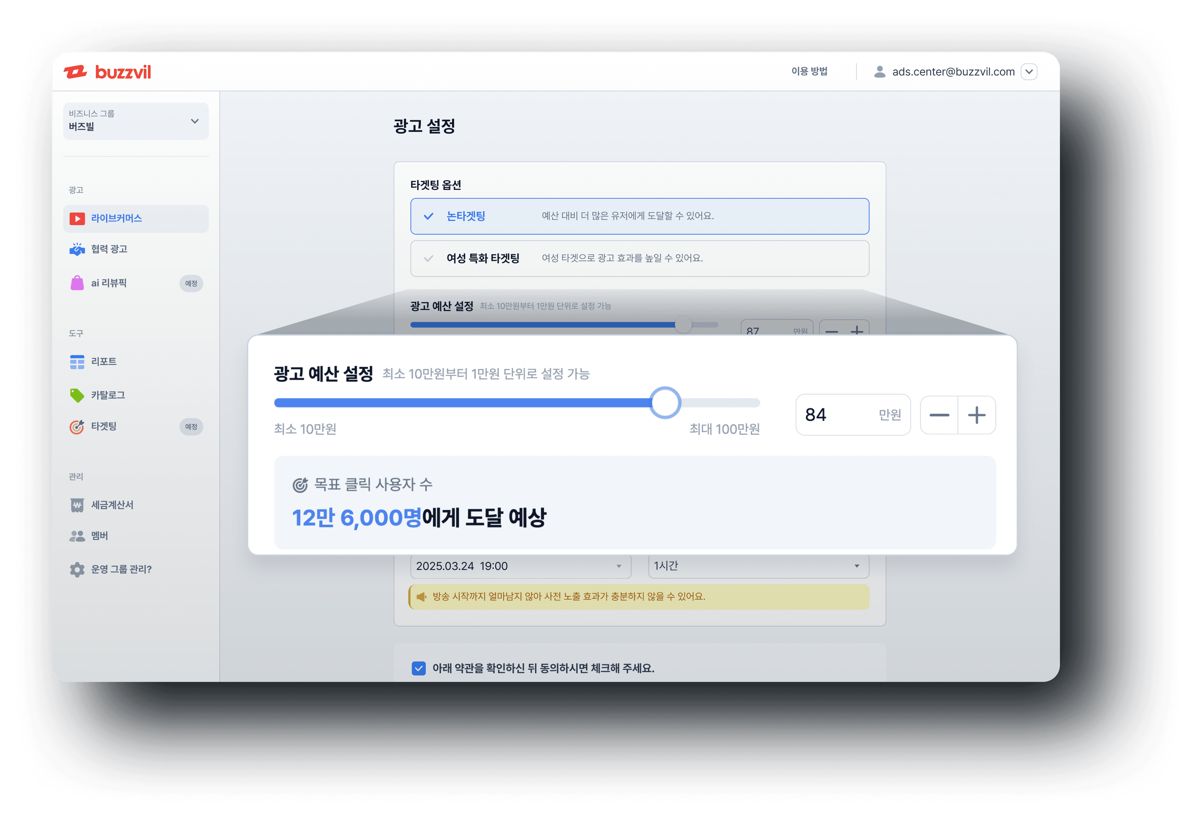광고 설정 - 타겟팅 옵션 및 예산 설정